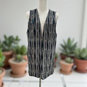 Handmade‎ Reversible Vest Black White Ikat Stripe Polka Dot Art to Wear Boho